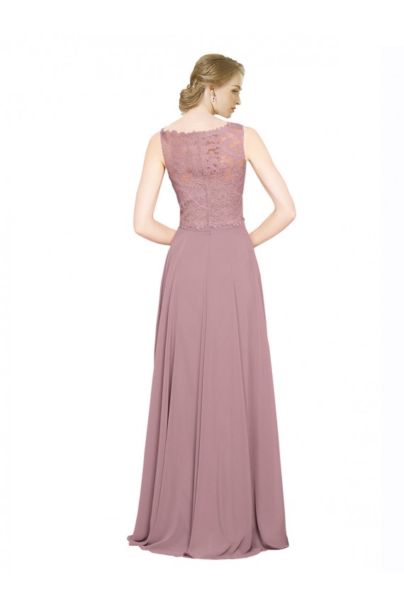 Mejores línea A Ilusión Gasa Encaje Largo Vestidos de dama de honor / Vestidos de fiesta